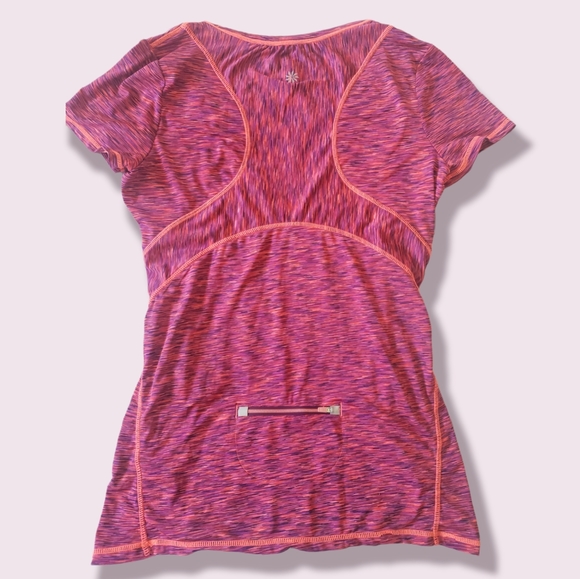 Athleta womens ruched athletic t-shirt, pink space dye stretch. Size Small - Picture 3 of 6